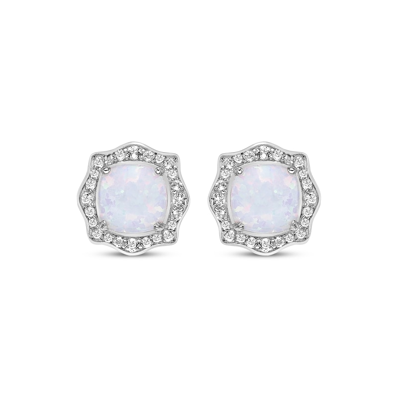 Main Image 2 of Cushion-Cut Lab-Created Opal & White Lab-Created Sapphire Arabesque Earrings Sterling Silver