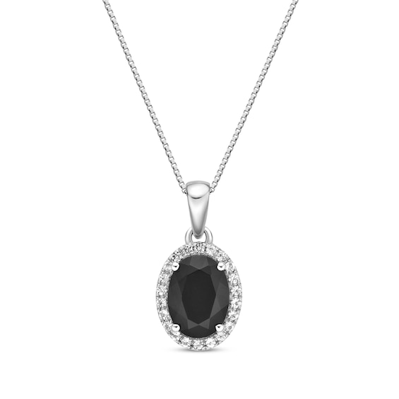 Oval-Cut Black Onyx & White Lab-Created Sapphire Necklace Sterling Silver 18"