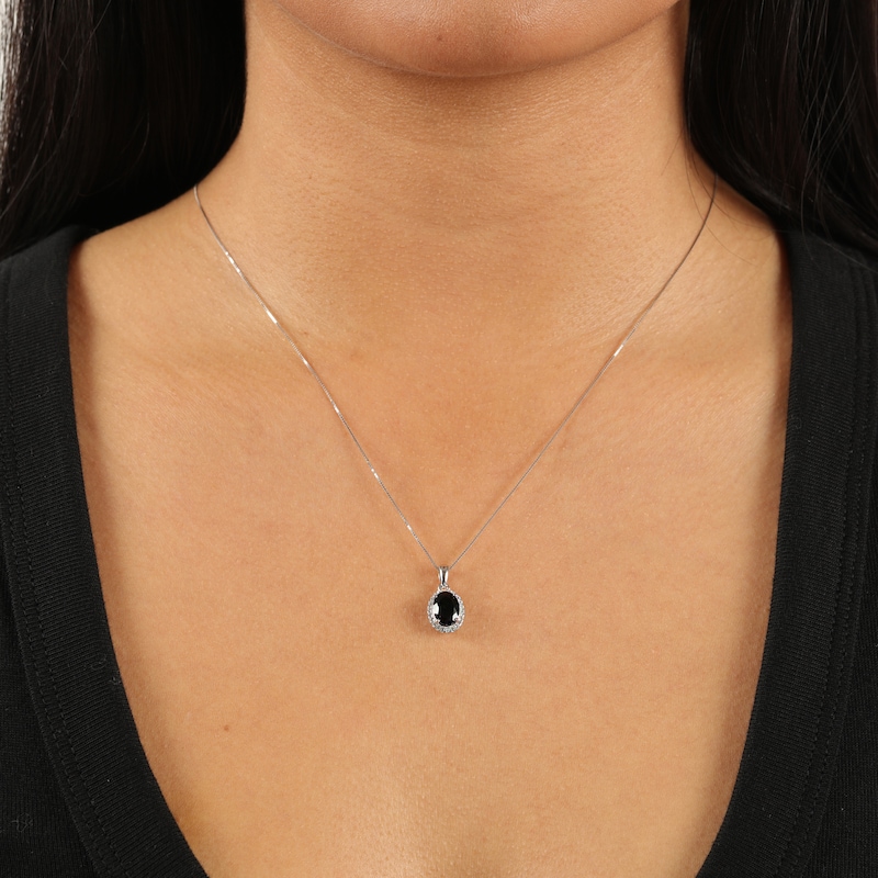 Main Image 2 of Oval-Cut Black Onyx & White Lab-Created Sapphire Necklace Sterling Silver 18&quot;