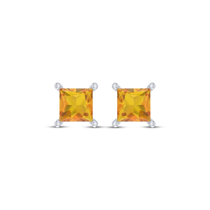 Square-Cut Citrine Solitaire Stud Earrings Sterling Silver