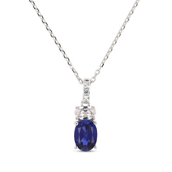 Oval-Cut Blue & White Lab-Created Sapphire Necklace Sterling Silver 18"