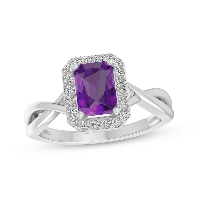 Octagon-Cut Amethyst & White Lab-Created Sapphire Twist Ring Sterling ...