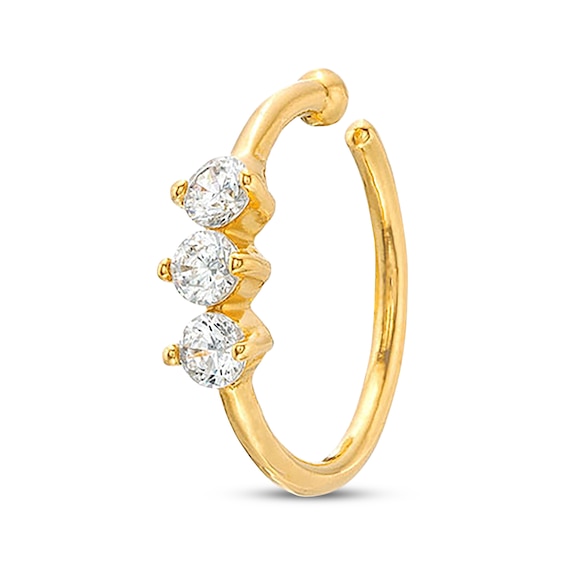 Cubic Zirconia Trio Nose Ring 14K Yellow Gold - 20G 8MM