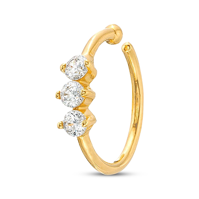 Main Image 1 of Cubic Zirconia Trio Nose Ring 14K Yellow Gold - 20G 8MM