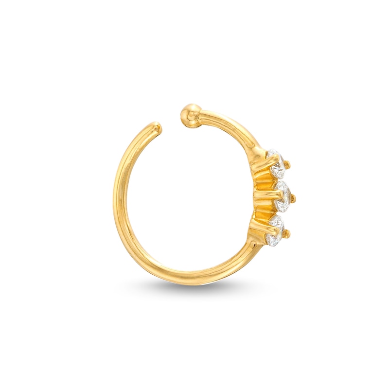 Main Image 3 of Cubic Zirconia Trio Nose Ring 14K Yellow Gold - 20G 8MM