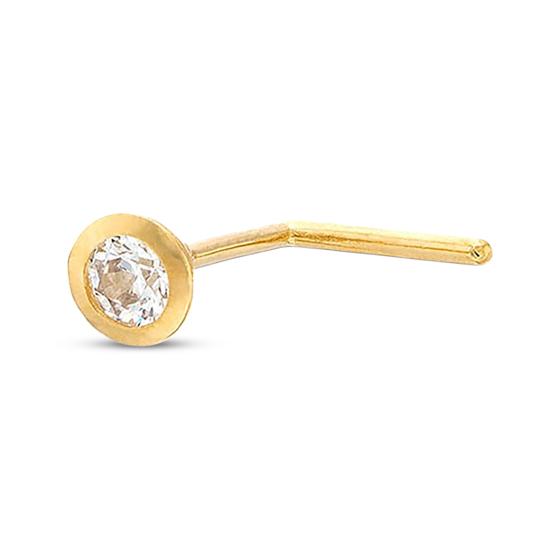 Bezel-Set Cubic Zirconia L-Shape Nose Stud 14K Yellow Gold - 22G 5MM