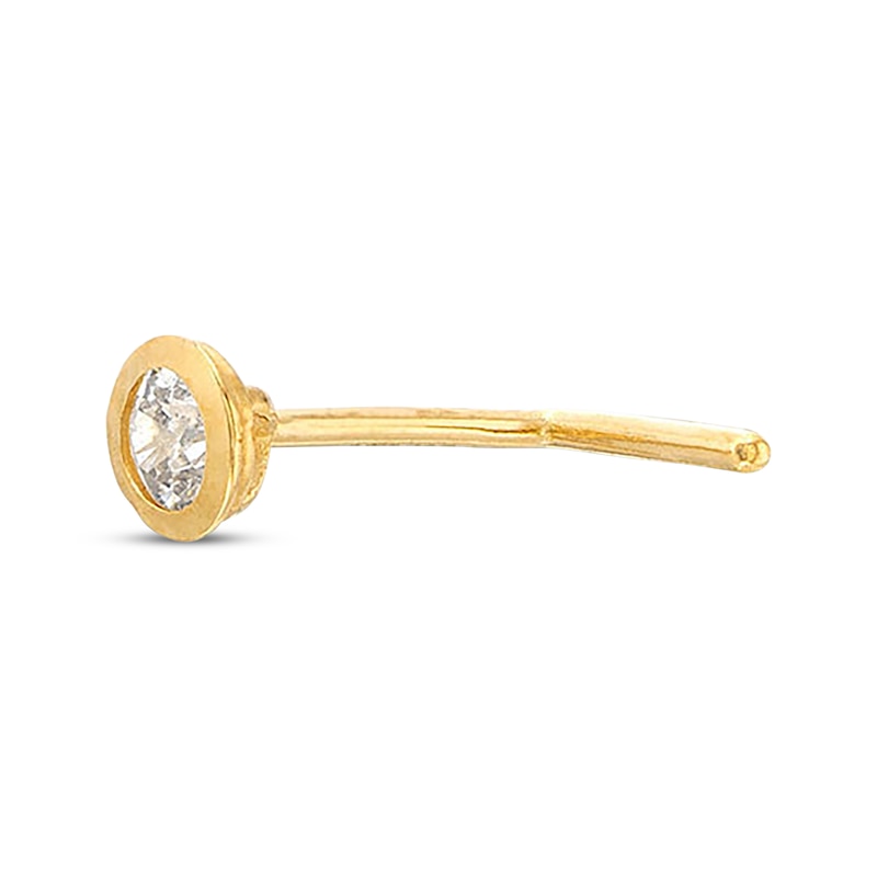 Bezel-Set Cubic Zirconia L-Shape Nose Stud 14K Yellow Gold - 22G 5MM