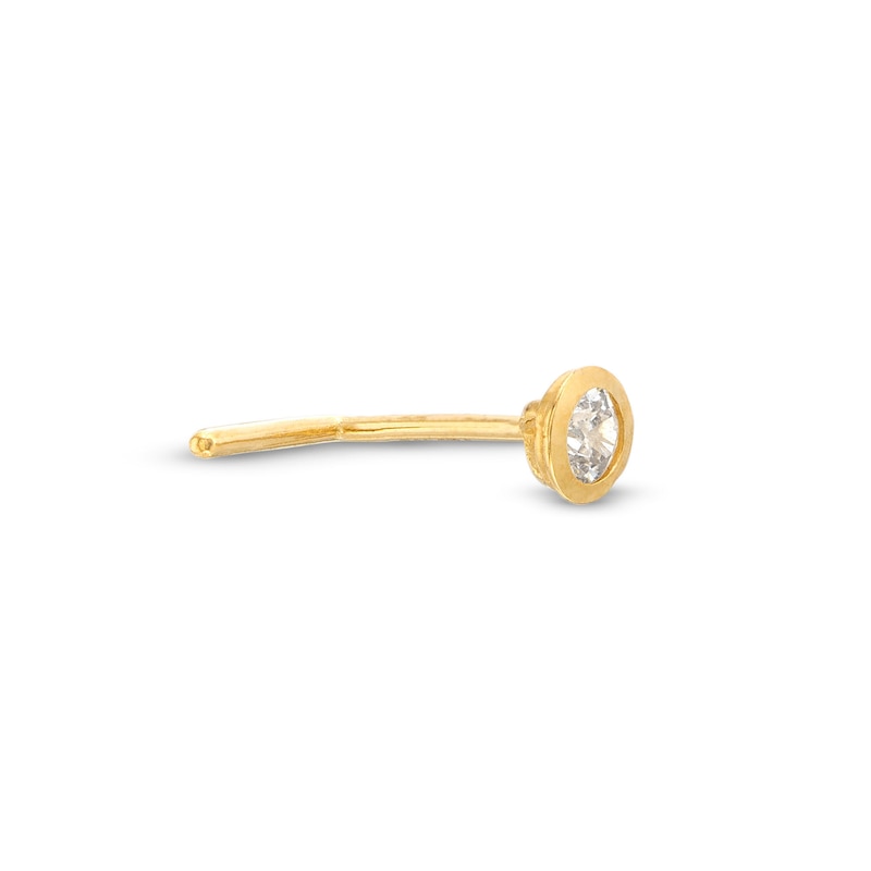 Bezel-Set Cubic Zirconia L-Shape Nose Stud 14K Yellow Gold - 22G 5MM