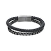 Thumbnail Image 1 of Men's Black Braided Leather & Chain Layered Bracelet Stainless Steel 8.75&quot;