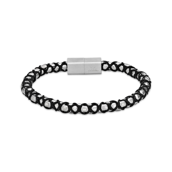 Men's Link & Cord Bracelet 8mm Stainless Steel 8.5"
