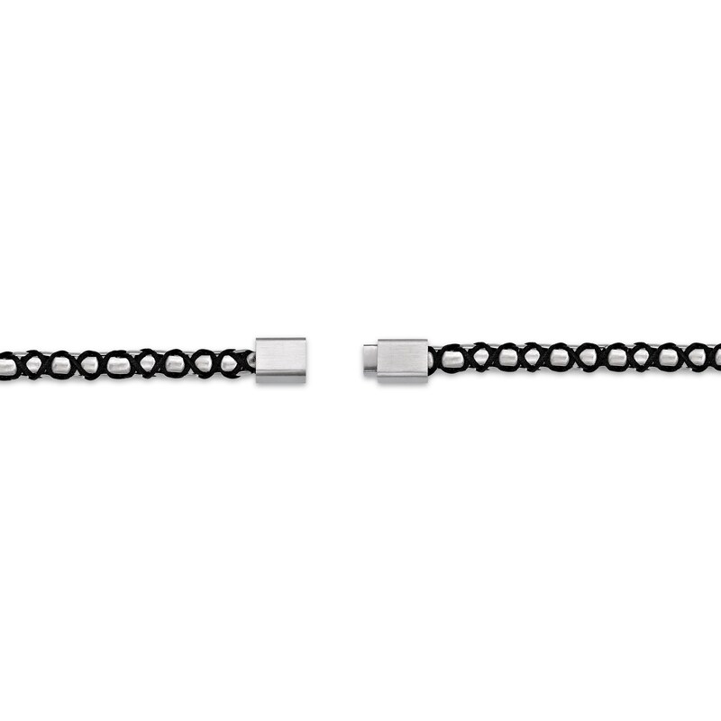 Main Image 3 of Men's Link & Cord Bracelet 8mm Stainless Steel 8.5&quot;