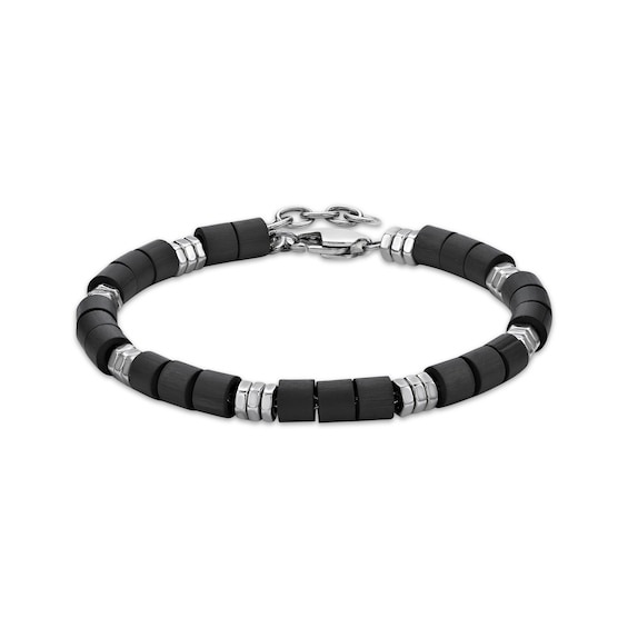 Men's Barrel & Bead Bracelet Two-Tone Stainless Steel 8.5"