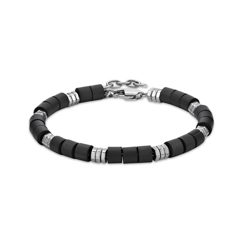 Main Image 1 of Men's Barrel & Bead Bracelet Two-Tone Stainless Steel 8.5&quot;