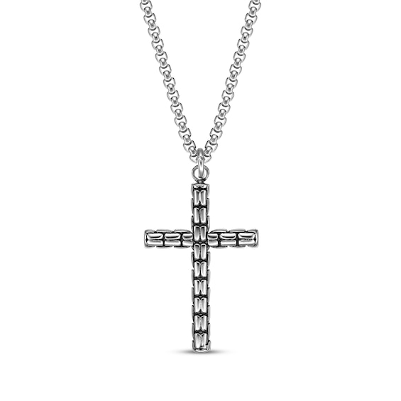 Chain Cross Necklace Black Ion Plate & Stainless Steel 24"