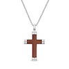 Thumbnail Image 1 of Wood Inlay Capped Ends Cross Necklace Stainless Steel 24&quot;