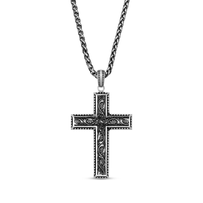 Main Image 1 of Engraved Cross Necklace Stainless Steel 24&quot;