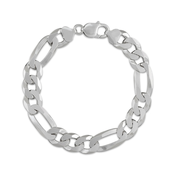 Solid Flat Figaro Chain Bracelet 12.1mm Sterling Silver 8.5"