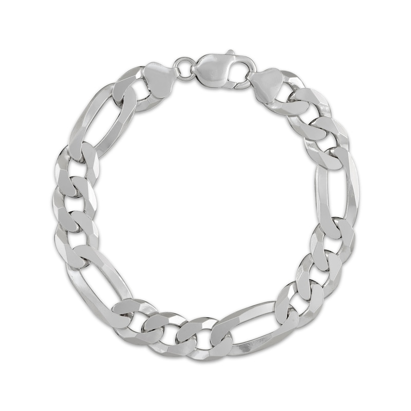 Main Image 1 of Flat Figaro Chain Bracelet 12.1mm Solid Sterling Silver 8.5&quot;