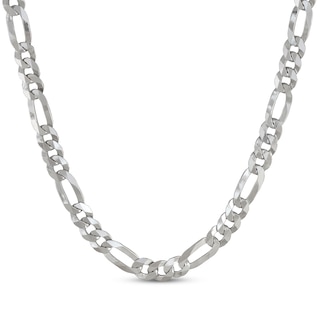 Flat Figaro Chain Necklace 7mm Solid Sterling Silver 24"