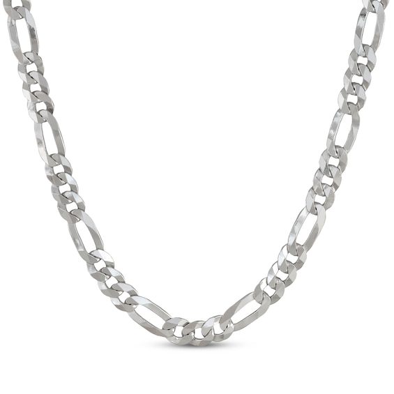 Flat Figaro Chain Necklace 7mm Solid Sterling Silver 24"