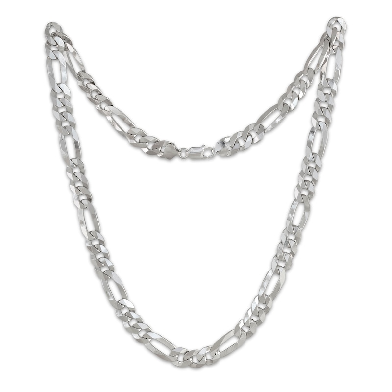 Main Image 2 of Flat Figaro Chain Necklace 7mm Solid Sterling Silver 24&quot;