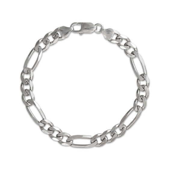 Solid Figaro Chain Bracelet 8.9mm Sterling Silver 8.5"