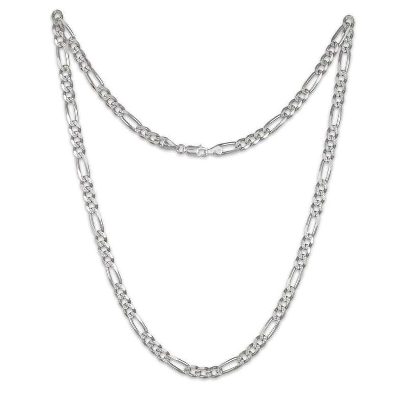 Solid Figaro Chain Necklace 6.5mm Sterling Silver 24"