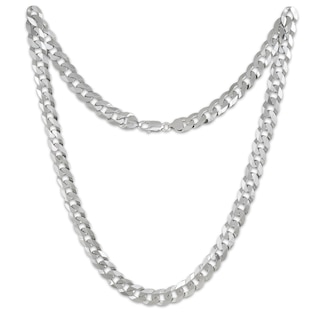 Flat Curb Chain Necklace 6.7mm Solid Sterling Silver 24"