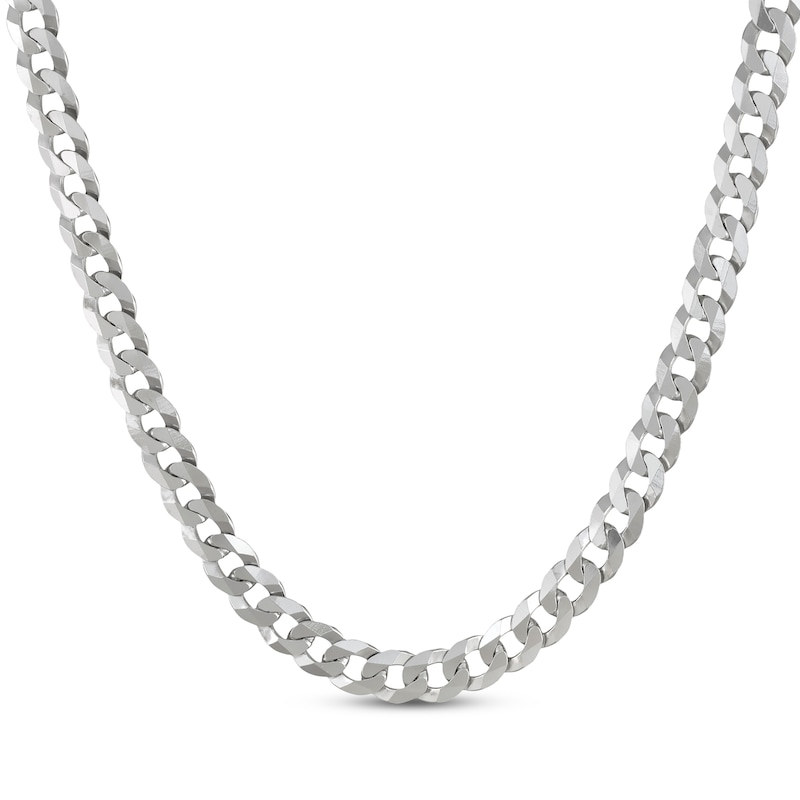 Main Image 2 of Flat Curb Chain Necklace 6.7mm Solid Sterling Silver 24&quot;