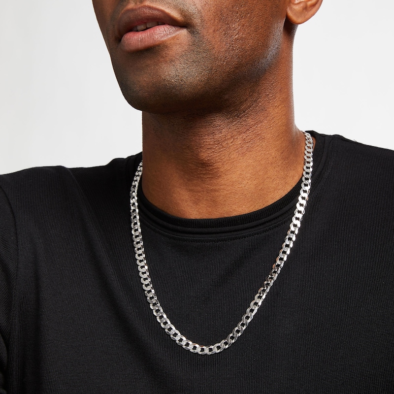 Main Image 3 of Flat Curb Chain Necklace 6.7mm Solid Sterling Silver 24&quot;