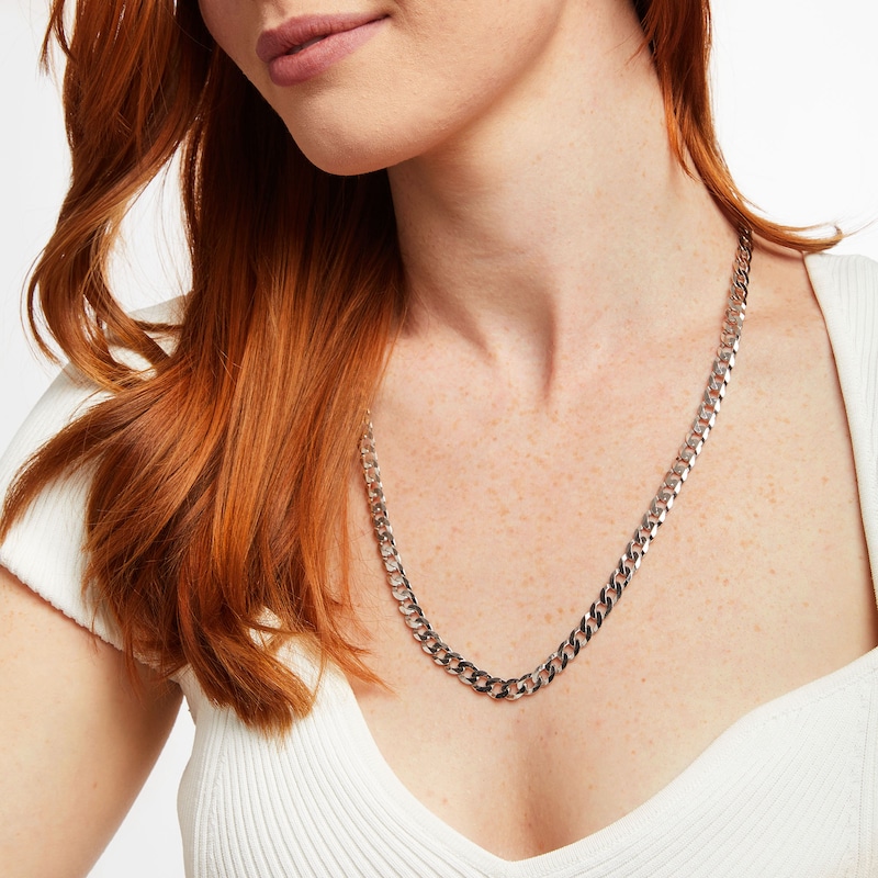 Main Image 4 of Flat Curb Chain Necklace 6.7mm Solid Sterling Silver 24&quot;