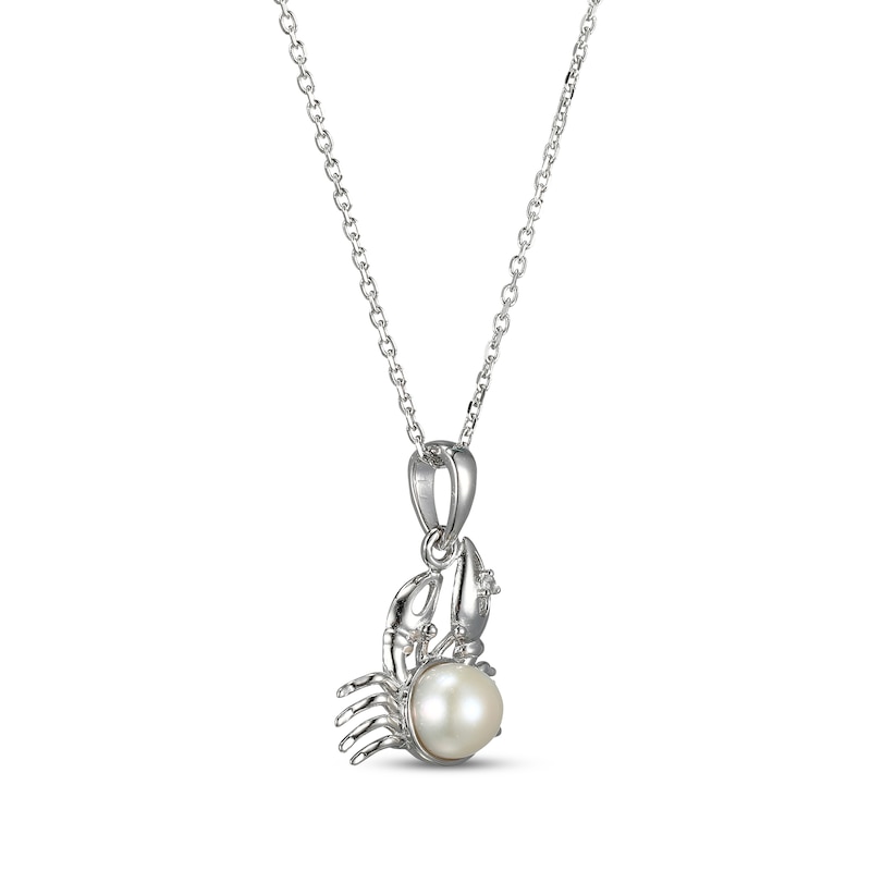 Main Image 2 of Cultured Pearl & White Lab-Created Sapphire Crab Necklace Sterling Silver 18&quot;