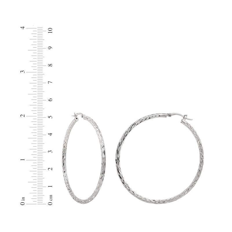 Main Image 3 of Diamond-Cut Tube Hoop Earrings Sterling Silver 50mm