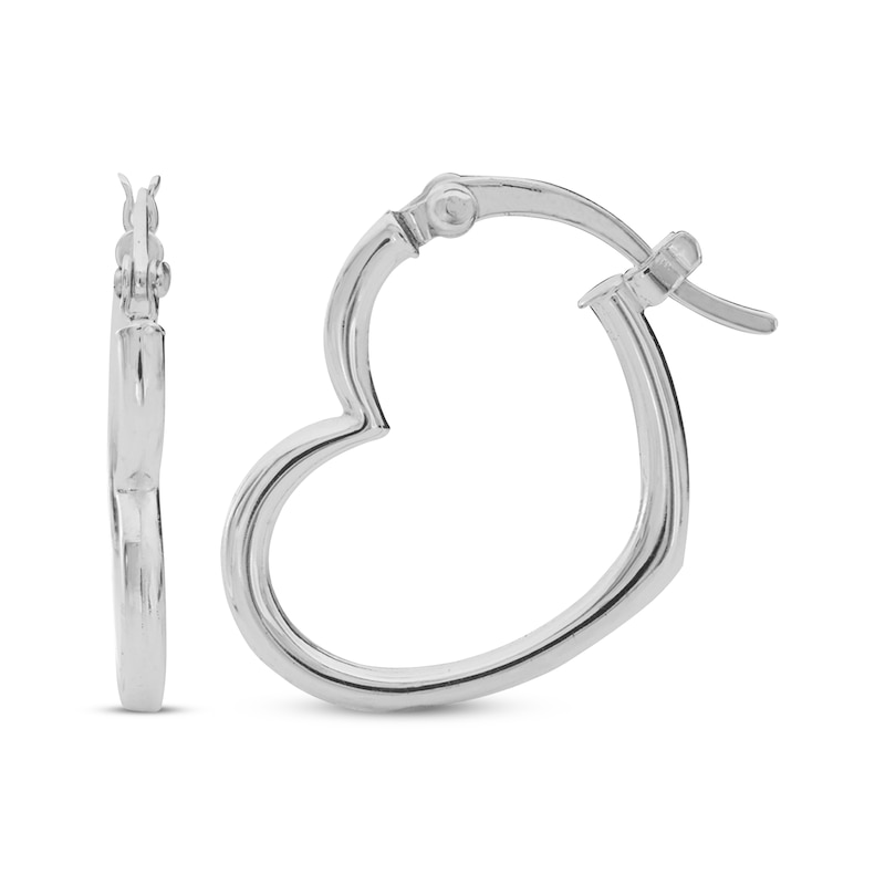 Main Image 1 of Heart-Shaped Hoop Earrings Sterling Silver