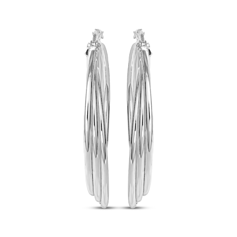 Main Image 2 of Three-Row Crossover Tube Hoop Earrings Sterling Silver