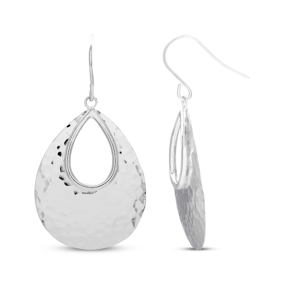 Hammered Teardrop Dangle Earrings Sterling Silver