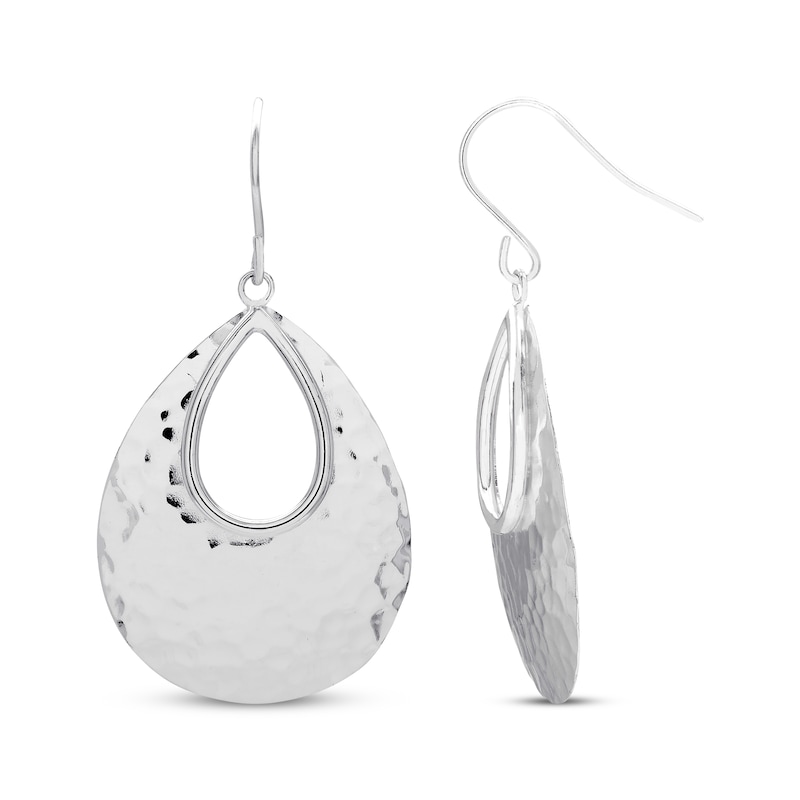 Main Image 1 of Hammered Teardrop Dangle Earrings Sterling Silver