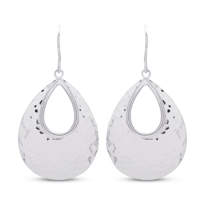 Main Image 2 of Hammered Teardrop Dangle Earrings Sterling Silver