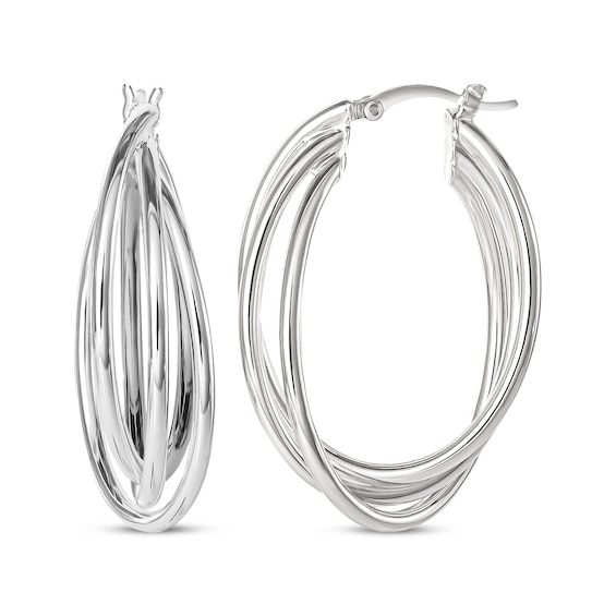 Three-Row Crossover Oval Tube Hoop Earrings Sterling Silver