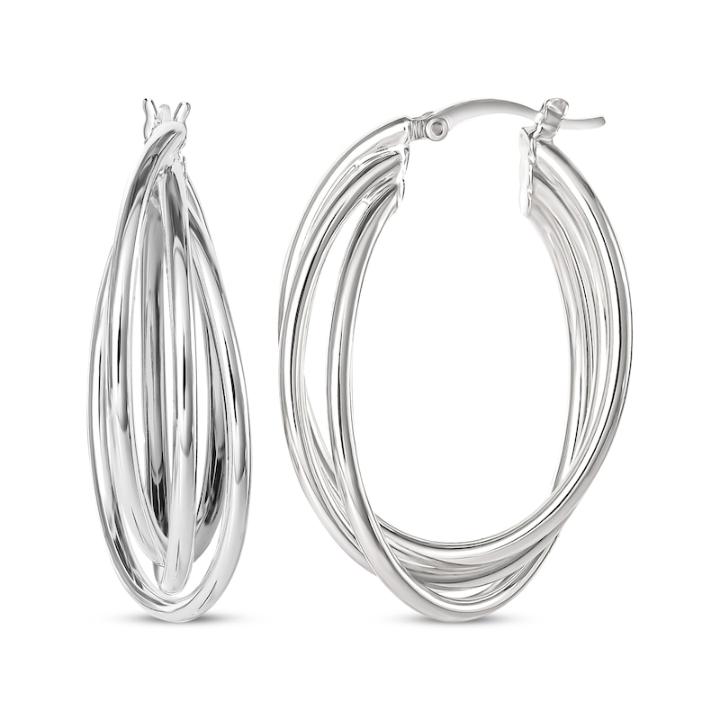 Main Image 1 of Three-Row Crossover Oval Tube Hoop Earrings Sterling Silver