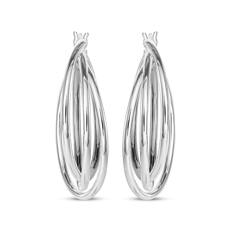 Main Image 2 of Three-Row Crossover Oval Tube Hoop Earrings Sterling Silver