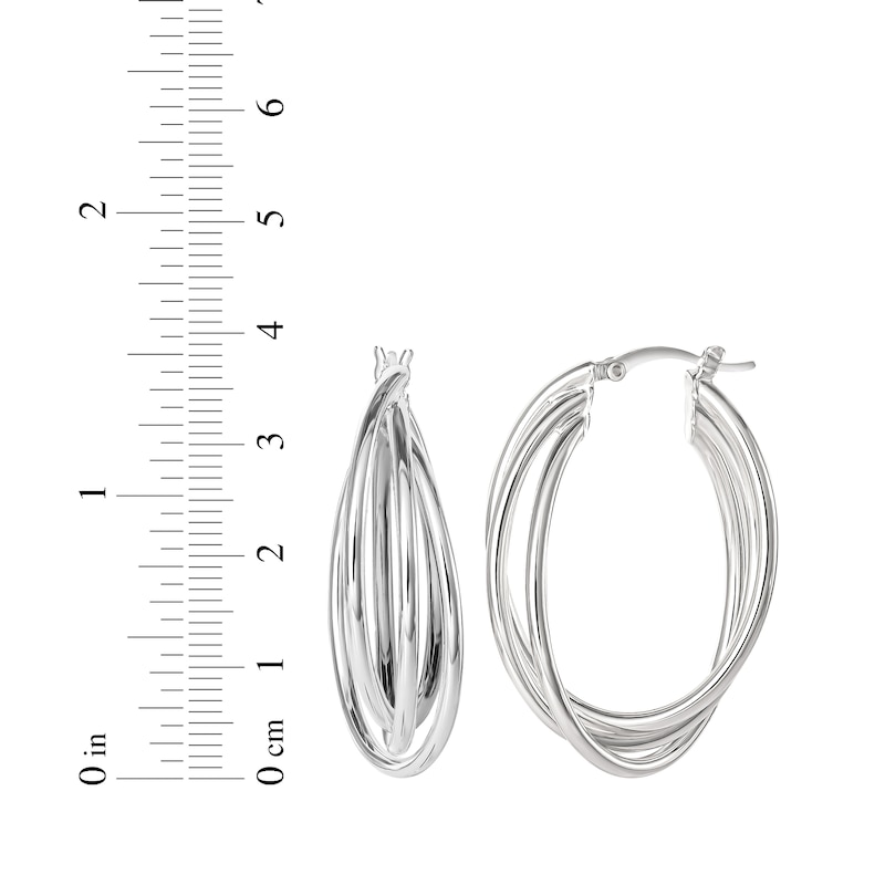Main Image 3 of Three-Row Crossover Oval Tube Hoop Earrings Sterling Silver