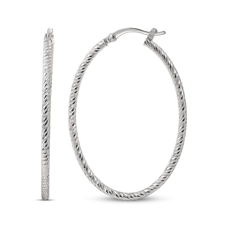 Main Image 1 of Diamond-Cut Oval Twist Hoop Earrings Sterling Silver 29.39mm