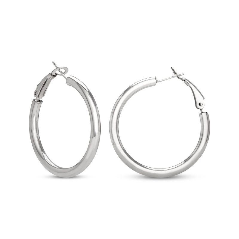 Main Image 1 of Polished Round Tube Hoop Earrings Sterling Silver 31.75mm