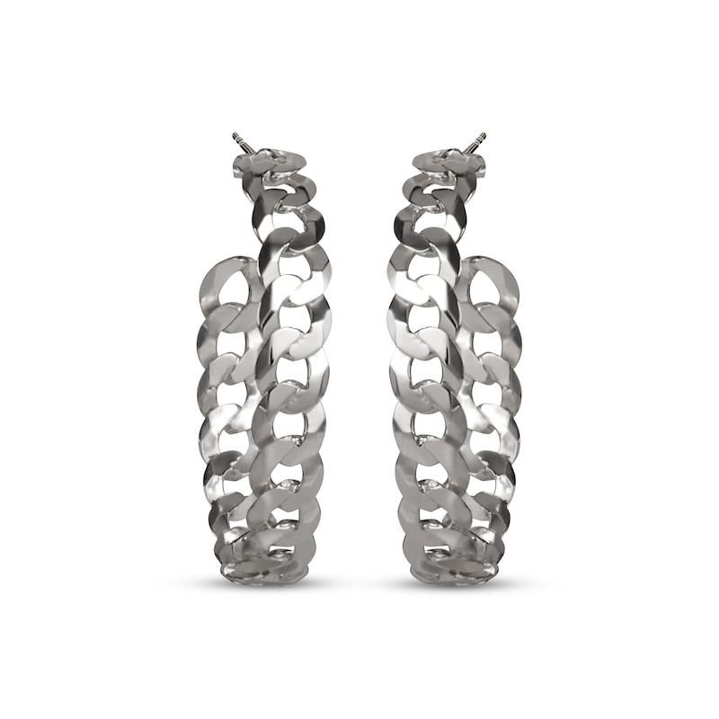 Main Image 2 of Curb Chain Open Hoop Earrings Sterling Silver 32.89mm