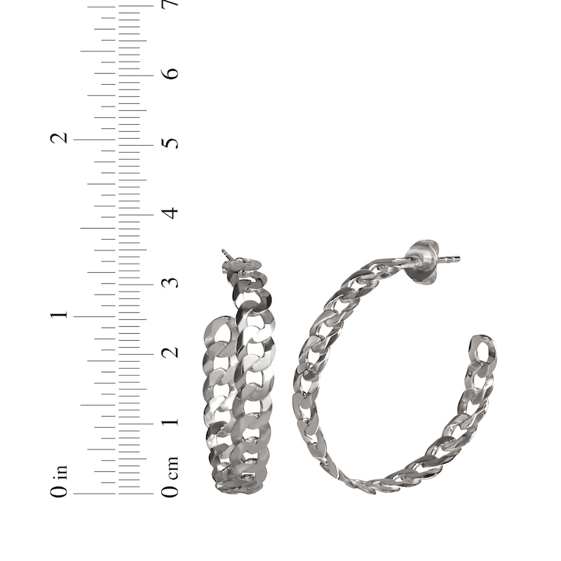 Main Image 3 of Curb Chain Open Hoop Earrings Sterling Silver 32.89mm