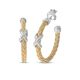 Braided Cuff Hoop Earrings 30mm Sterling Silver & 14K Yellow Gold Plate