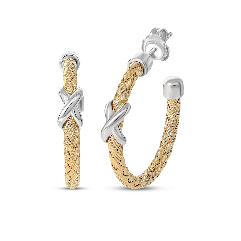 Main Image 1 of Braided Cuff Hoop Earrings 30mm Sterling Silver & 14K Yellow Gold Plate