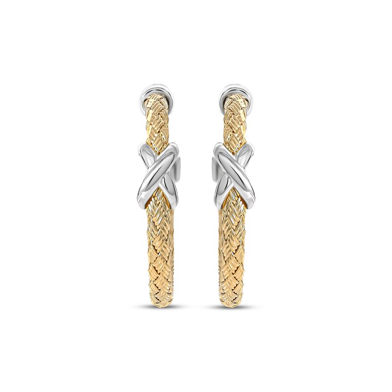 Main Image 2 of Braided Cuff Hoop Earrings 30mm Sterling Silver & 14K Yellow Gold Plate