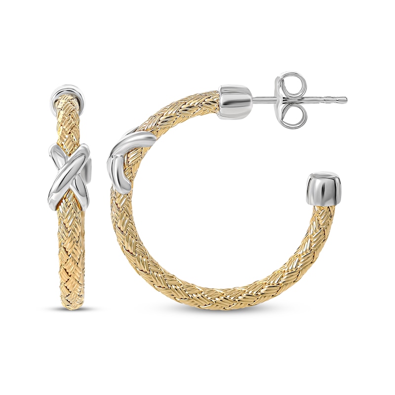 Main Image 3 of Braided Cuff Hoop Earrings 30mm Sterling Silver & 14K Yellow Gold Plate